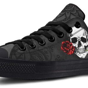Skull with Rose Black Lowtop Sneaker