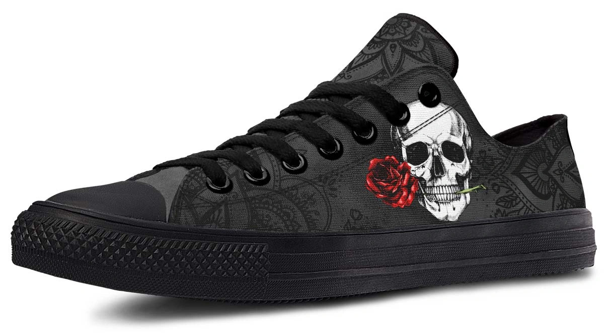 Skull with Rose Black Lowtop Sneaker