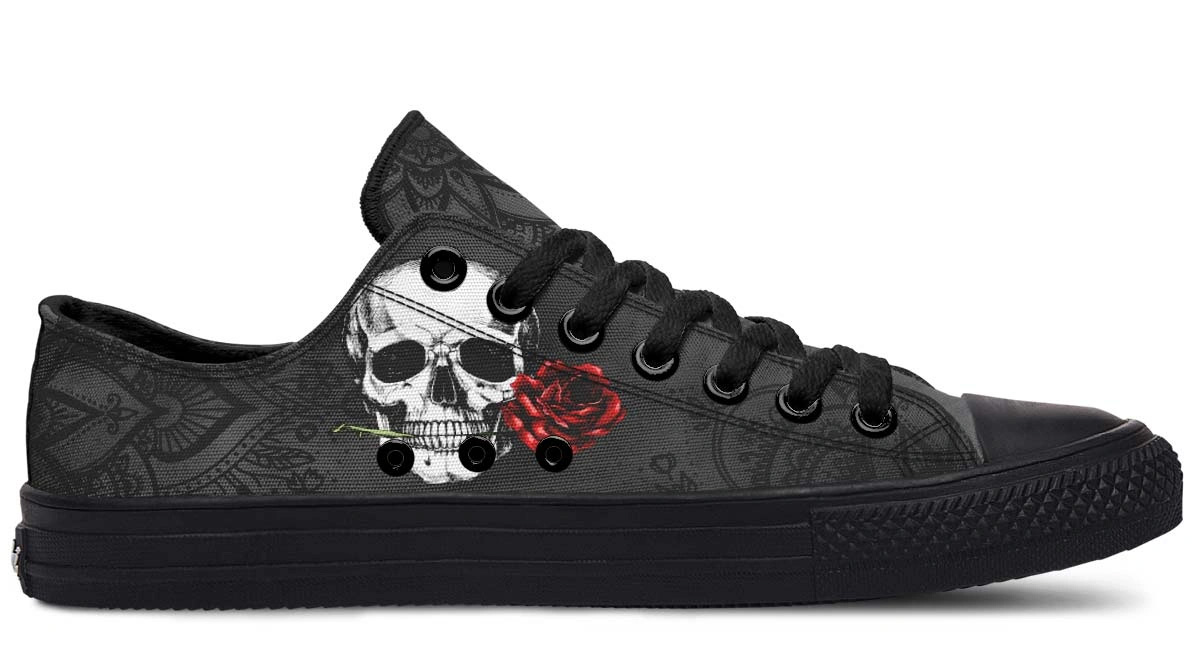 Skull with Rose Black Lowtop Sneaker - Image 2