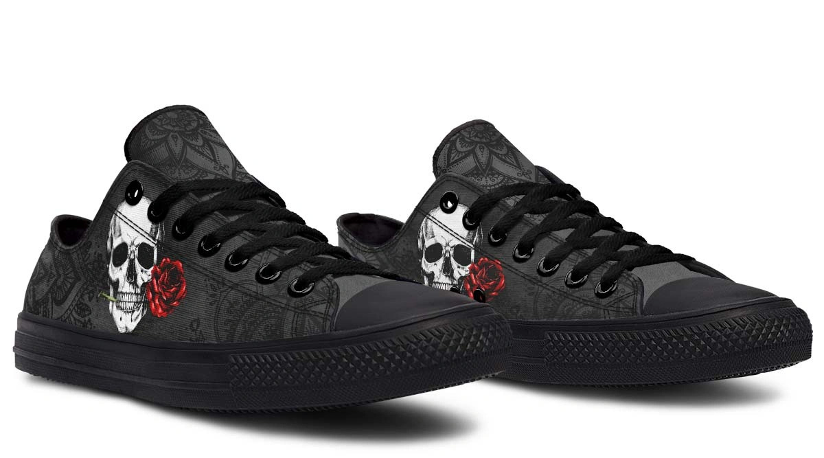 Skull with Rose Black Lowtop Sneaker - Image 3