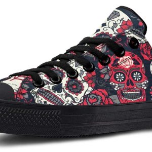 Mexican Skull Pattern Black Lowtop Sneaker