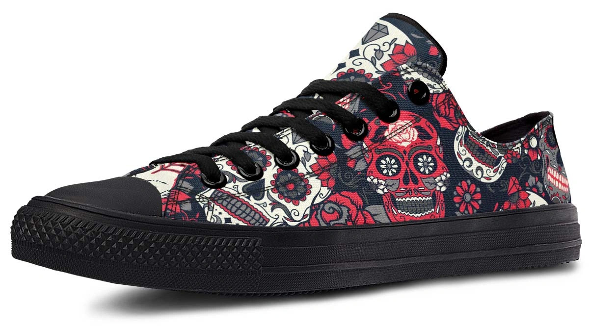 Mexican Skull Pattern Black Lowtop Sneaker