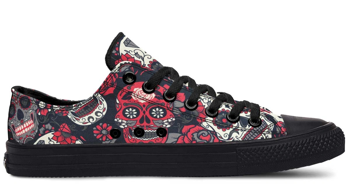 Mexican Skull Pattern Black Lowtop Sneaker - Image 2