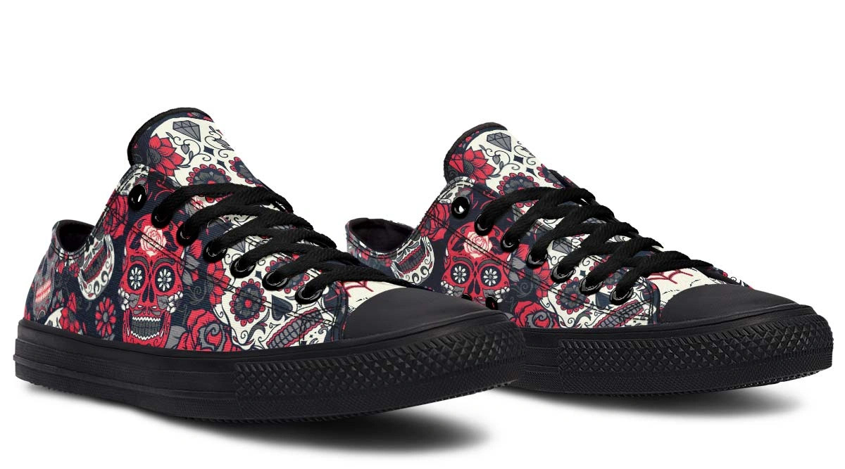Mexican Skull Pattern Black Lowtop Sneaker - Image 3