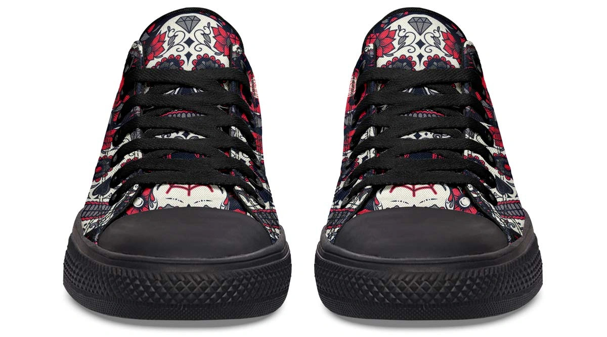 Mexican Skull Pattern Black Lowtop Sneaker - Image 4