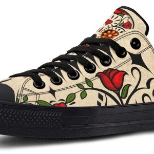 Day Of Dead Rose Pattern Black Lowtop Sneaker