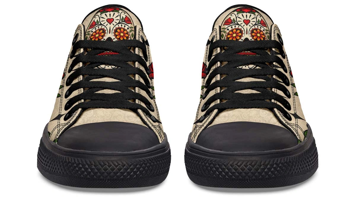Day Of Dead Rose Pattern Black Lowtop Sneaker - Image 4