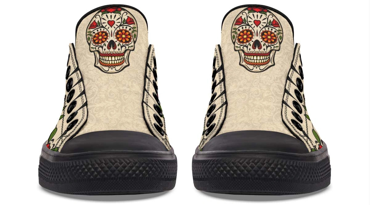 Day Of Dead Rose Pattern Black Lowtop Sneaker - Image 5