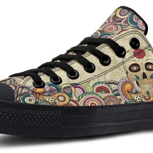 Day Of Dead Skull Pattern Black Lowtop Sneaker