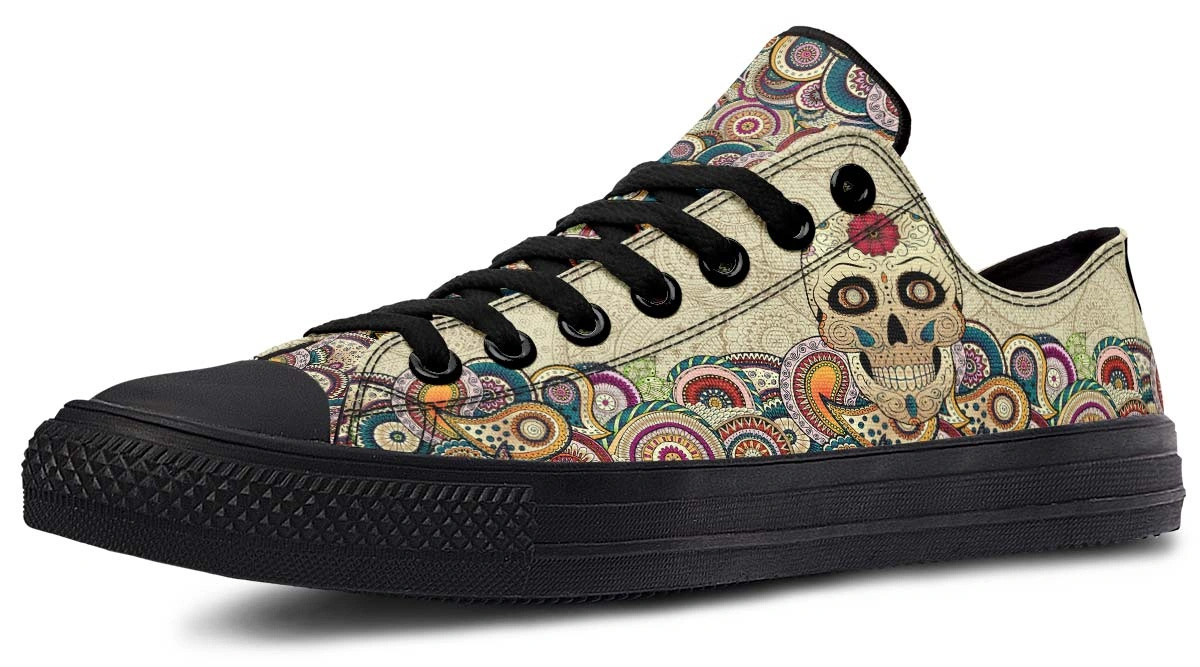 Day Of Dead Skull Pattern Black Lowtop Sneaker
