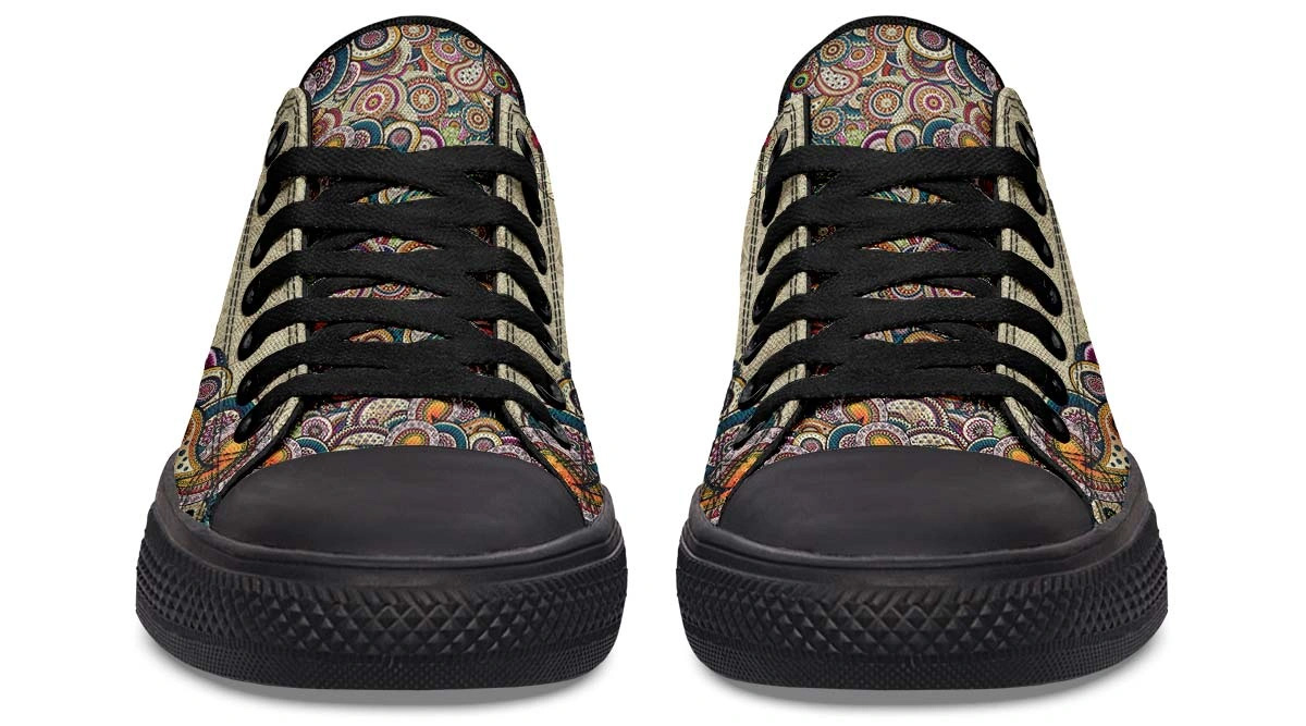 Day Of Dead Skull Pattern Black Lowtop Sneaker - Image 4