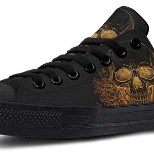 Gold Foil Skull Pattern Black Lowtop Sneaker