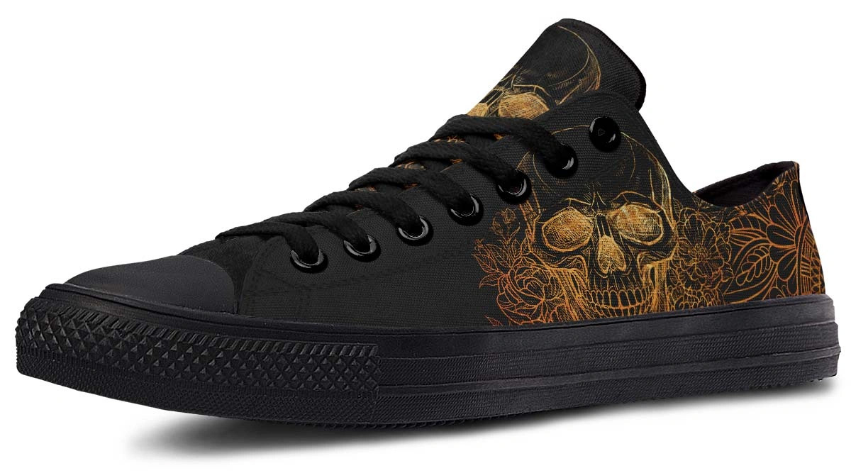 Gold Foil Skull Pattern Black Lowtop Sneaker