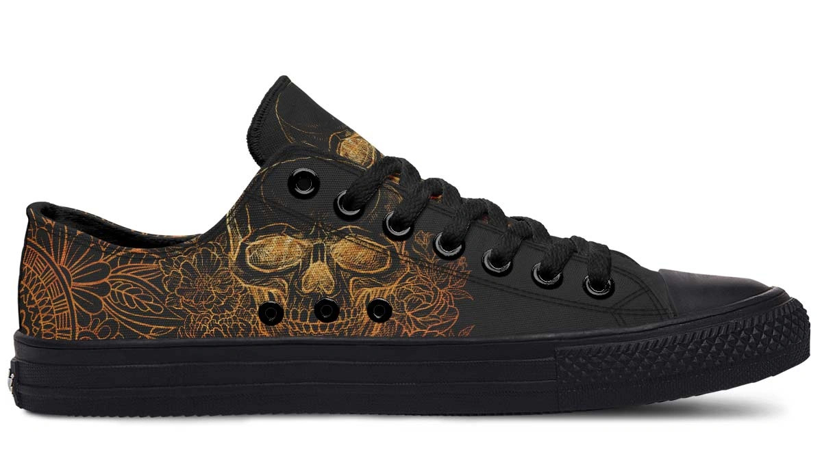 Gold Foil Skull Pattern Black Lowtop Sneaker - Image 2