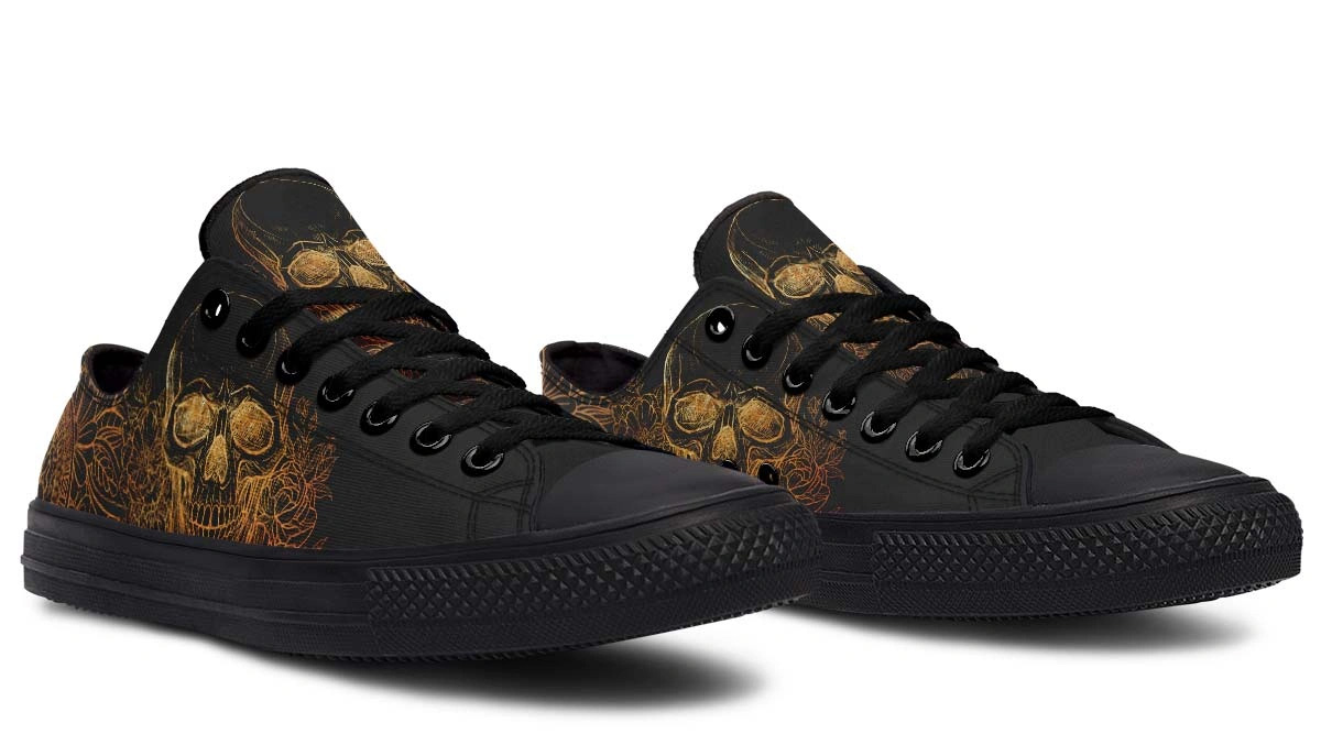 Gold Foil Skull Pattern Black Lowtop Sneaker - Image 3