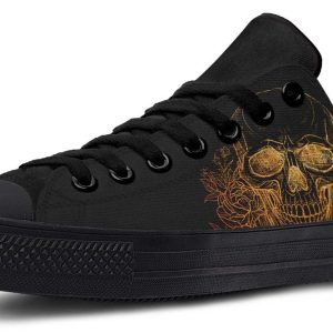 Gold Foil Skull Pattern (No Label Print) Black Lowtop Sneaker