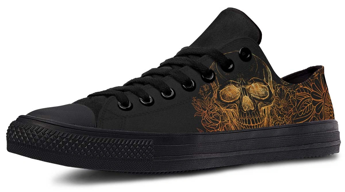 Gold Foil Skull Pattern (No Label Print) Black Lowtop Sneaker