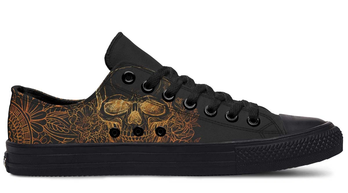 Gold Foil Skull Pattern (No Label Print) Black Lowtop Sneaker - Image 2