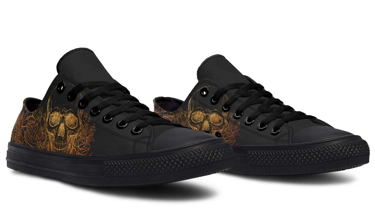 Gold Foil Skull Pattern (No Label Print) Black Lowtop Sneaker - Image 3