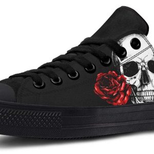 Rose In A Skull Black Lowtop Sneaker