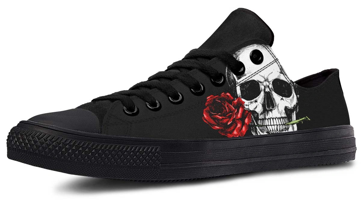 Rose In A Skull Black Lowtop Sneaker