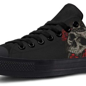 Butterfly Rose And Skull Black Lowtop Sneaker