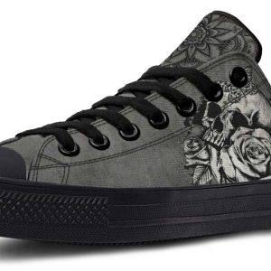 Mandala Skull Pattern Black Lowtop Sneaker