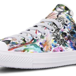 Watercolor Skull Pattern Black Lowtop Sneaker