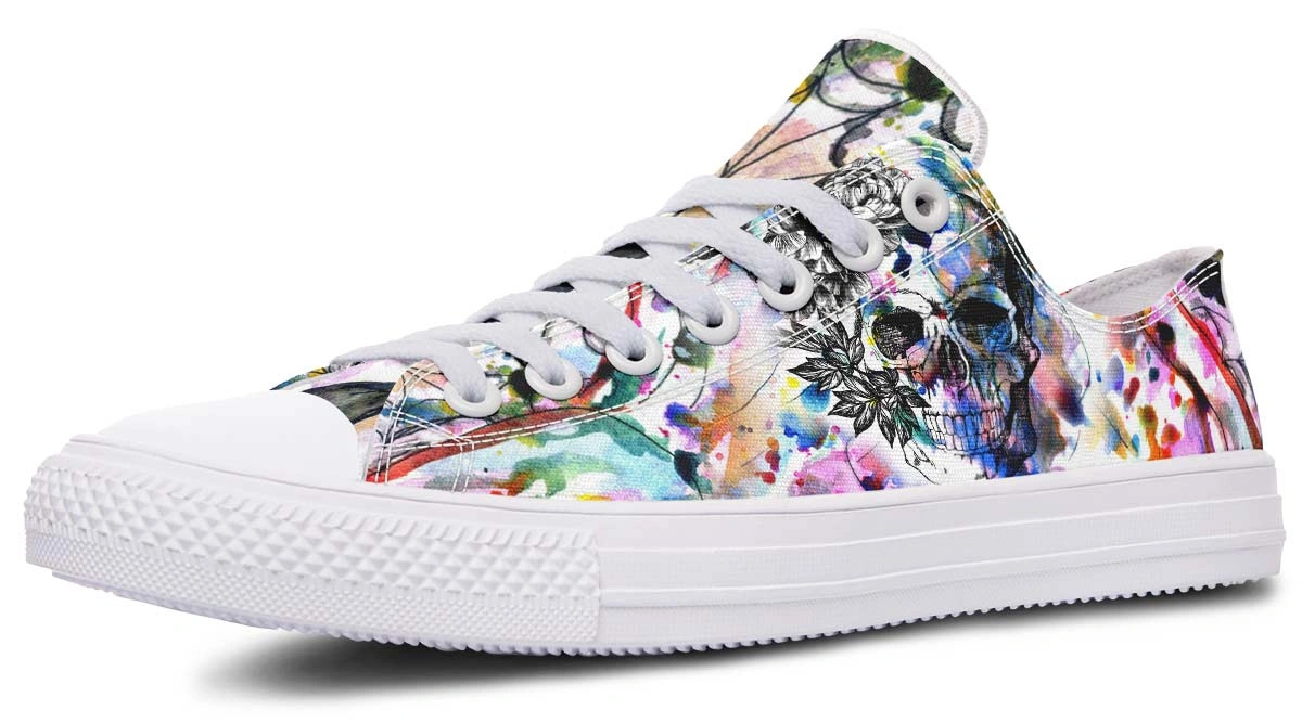 Watercolor Skull Pattern Black Lowtop Sneaker