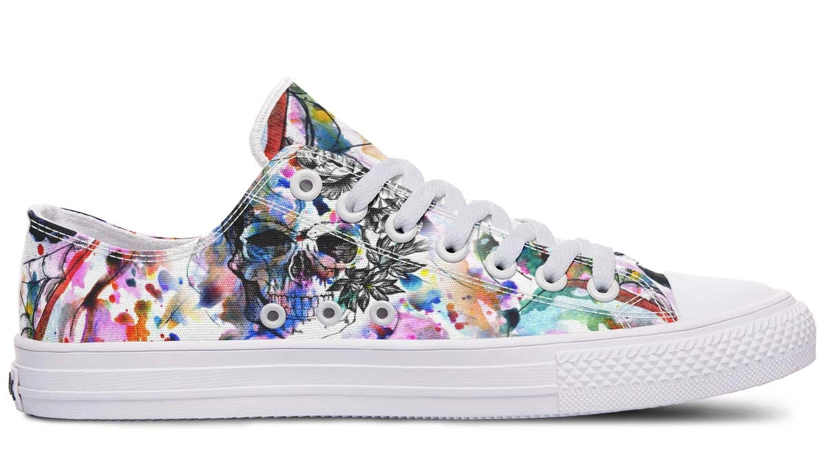 Watercolor Skull Pattern Black Lowtop Sneaker - Image 2