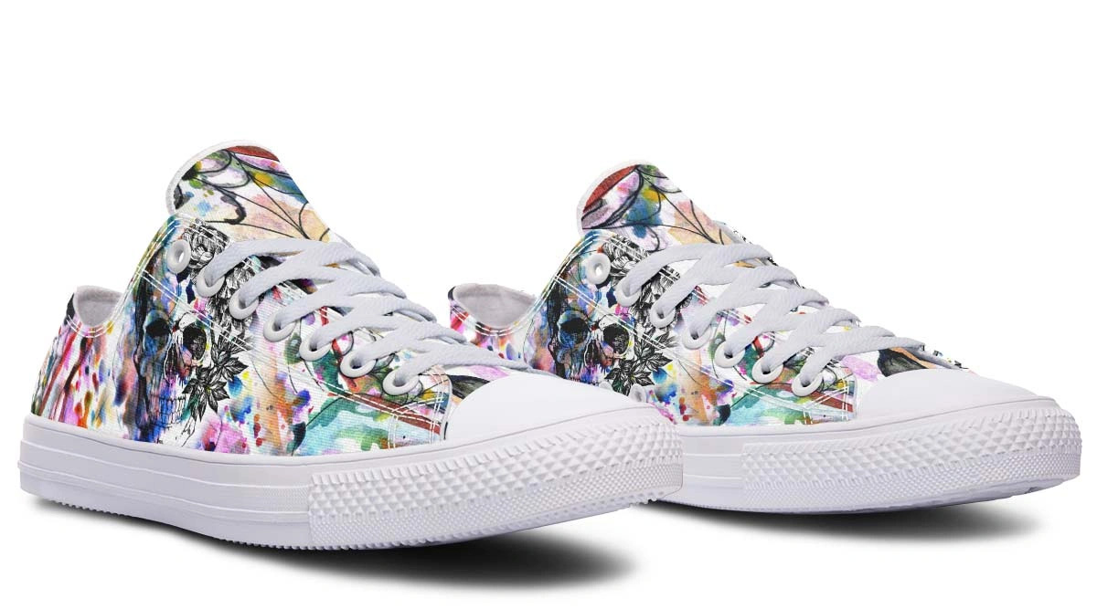 Watercolor Skull Pattern Black Lowtop Sneaker - Image 3
