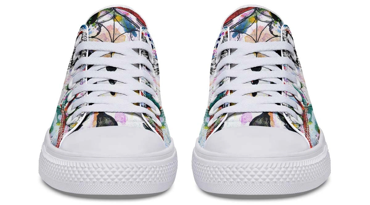 Watercolor Skull Pattern Black Lowtop Sneaker - Image 4